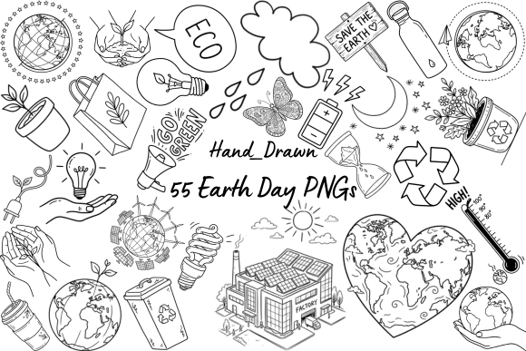 Download 55 Hand-Drawn Earth Day PNG Doodles - Premium Bundle