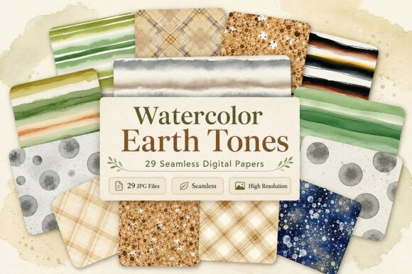 Download Watercolor Earth Tones Digital Paper - Premium Bundle